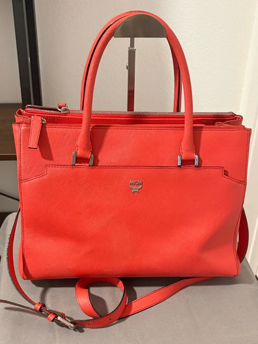 MCM CORAL ELDA Orange Reddish 2 Way Tote Bag READ DESCRIPTION - Picture 1 of 15